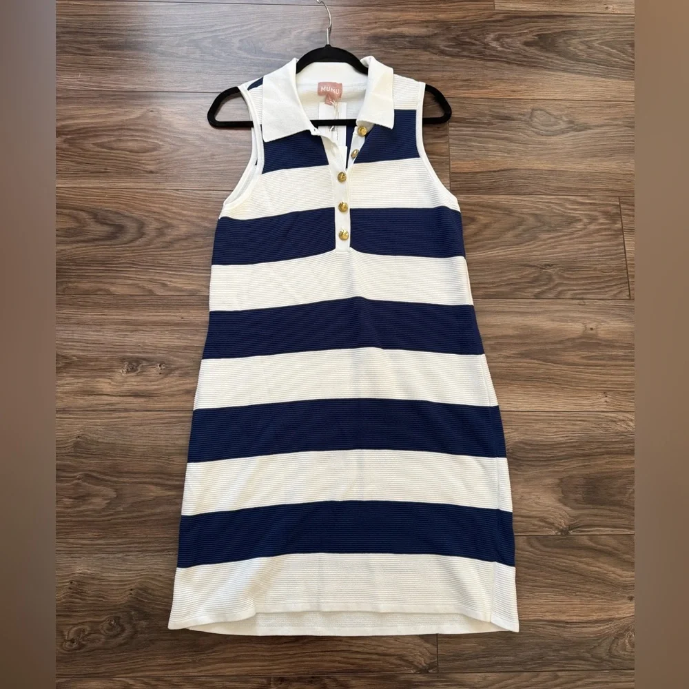 Show Me Your MuMu Zoe Button Sweater Dress Sailor Blue Stripe Knit - Picture 7 of 9